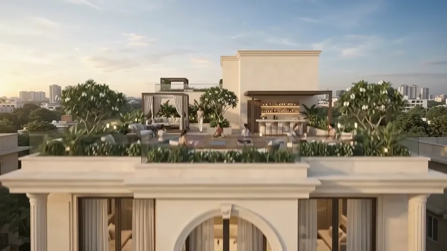 Upper floors and arched terrace level of a classical builder floor